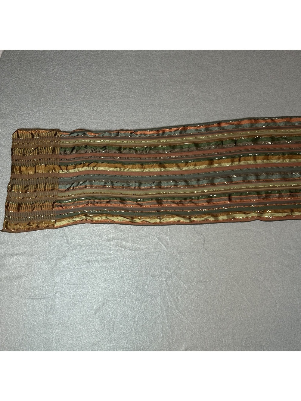Vintage Striped Multicolor Scarf with Metallic Thread Detail